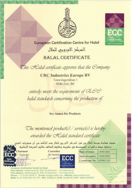 Halal certification for CRC’s NSF H1 and M1 products